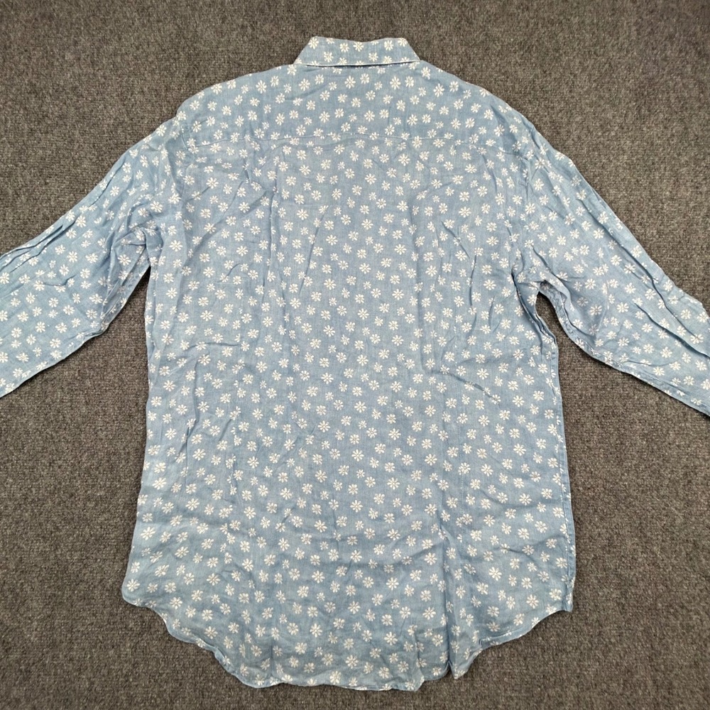 Saks Fifth Avenue Shirt Mens L Light Blue Daisy Floral 100% Linen‎ Button Up - Picture 3 of 10